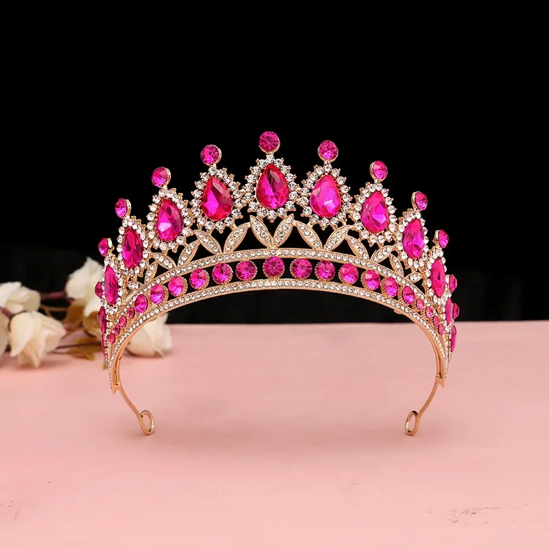 Новая роскошная свадебная корона с красными кристаллами украшения для волос