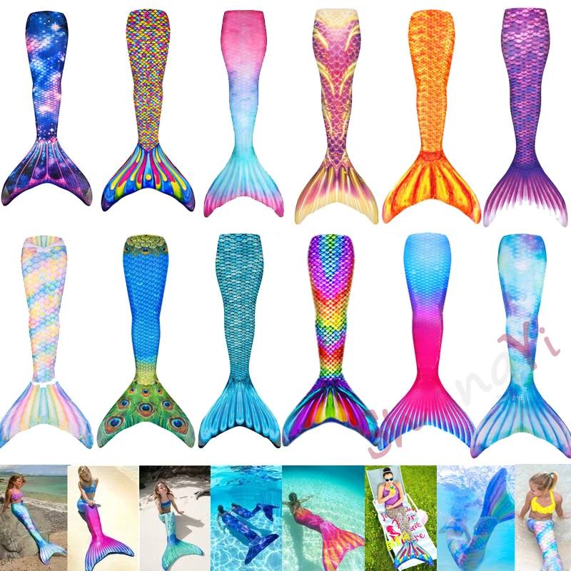 Adults Kids Mermaid Tail Swimming Clothes Mermaid Cosplay Costume Girls Women Swimmable Beach Swimsuit Can Add Monofin Fin Swimw