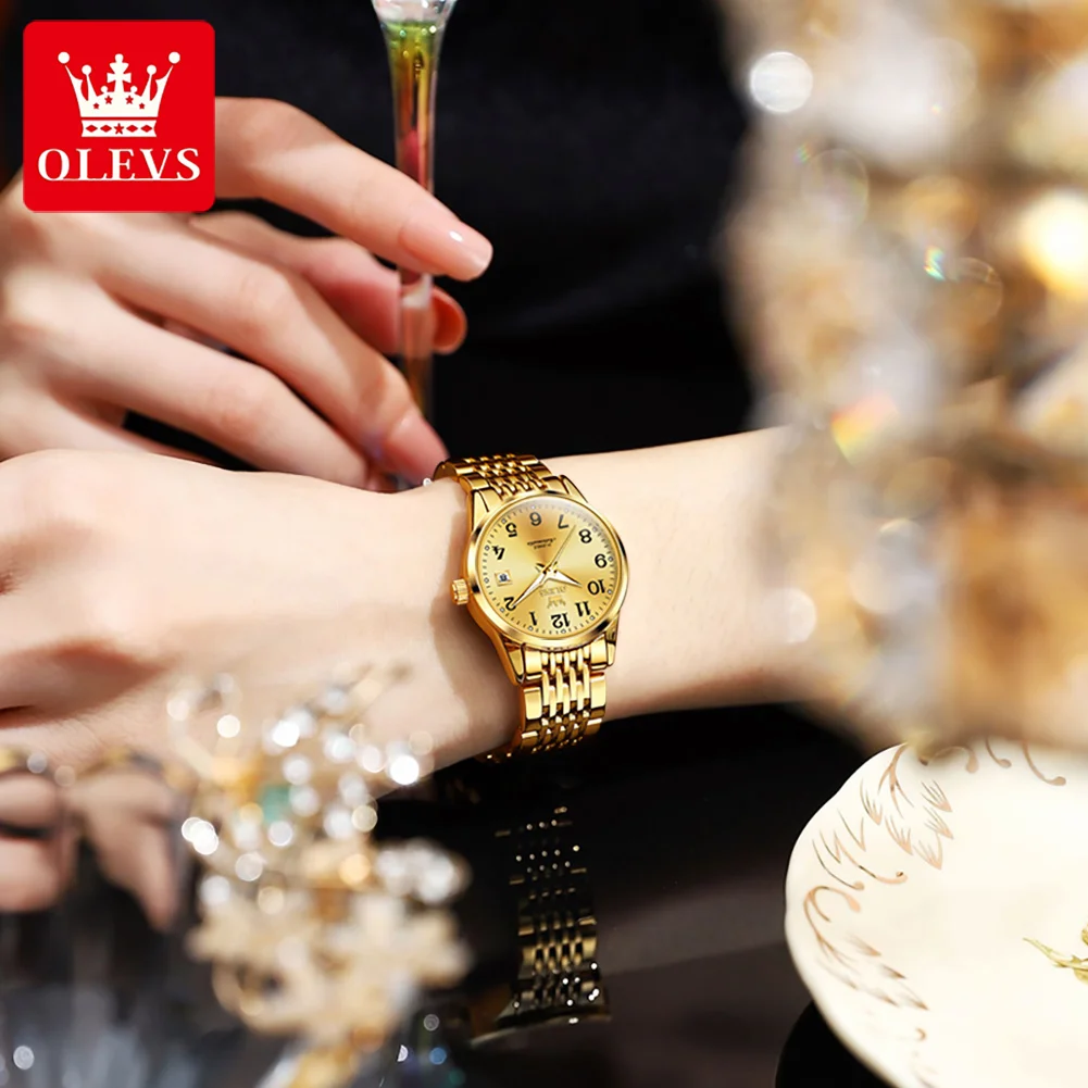 OLEVS Brand Original Genuine Watch Fashion Womens Automatic Mechanical Watch Stainless Steel Strap Week Date Simple Wristwatch enlarge