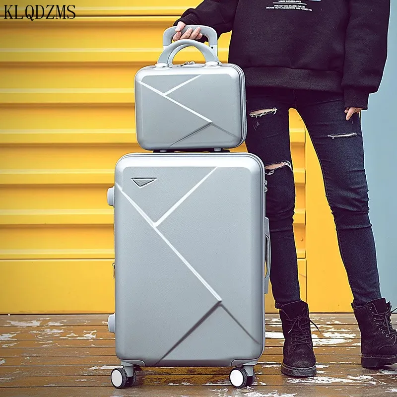 KLQDZMS 20/22/24/26/28inch New Retro Rolling Suitcase Set Trolley Case with Make-up Bag Fashionable Luggage with Wheels