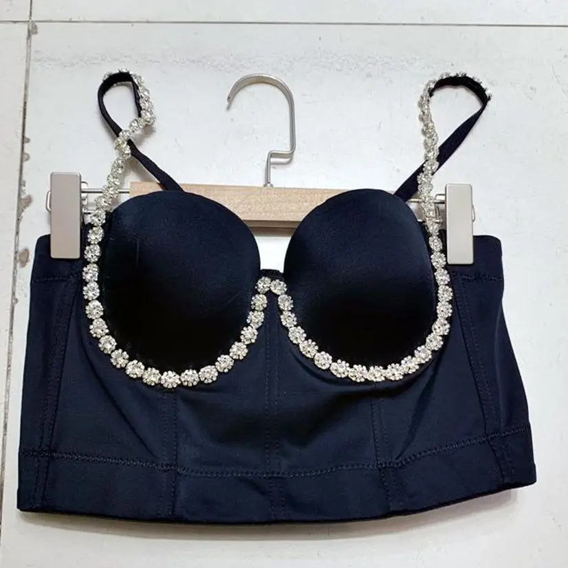 

Summer Women Push Up Bustier Bra Sexy Backless Slim Cropped Top Luxury Diamonds Camisole Fashion Night Club Party Tanks Y3056