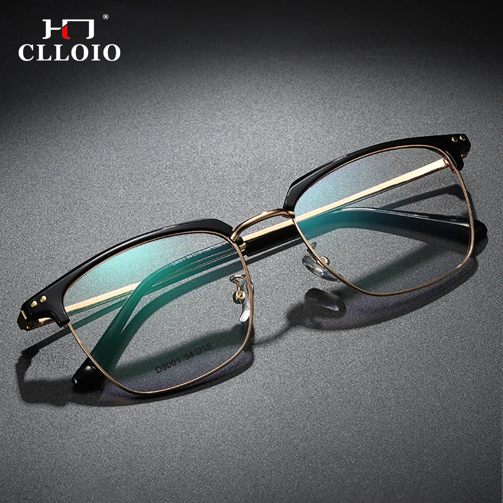 CLLOIO Men Business Half Frame Anti Blue Light Glasses Vintage Ultralight Metal Eyeglasses Optical Prescription Eyewear Frame