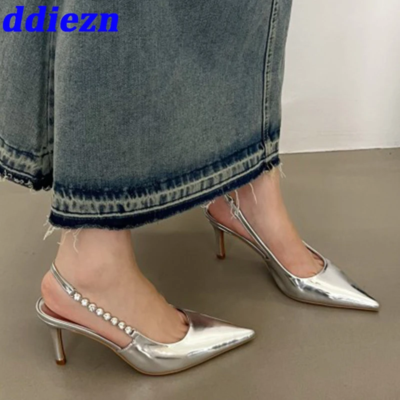 

Туфли-лодочки женские на шпильке, элегантные сандалии с острым носком, со стразами, туфли-лодочки, высокий каблук, сланцы, серебристые