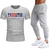 2022 hot sale mens summer tracksuit round neck t shirts and black sweatpants high quality pure cotton top urban cool streetwear
