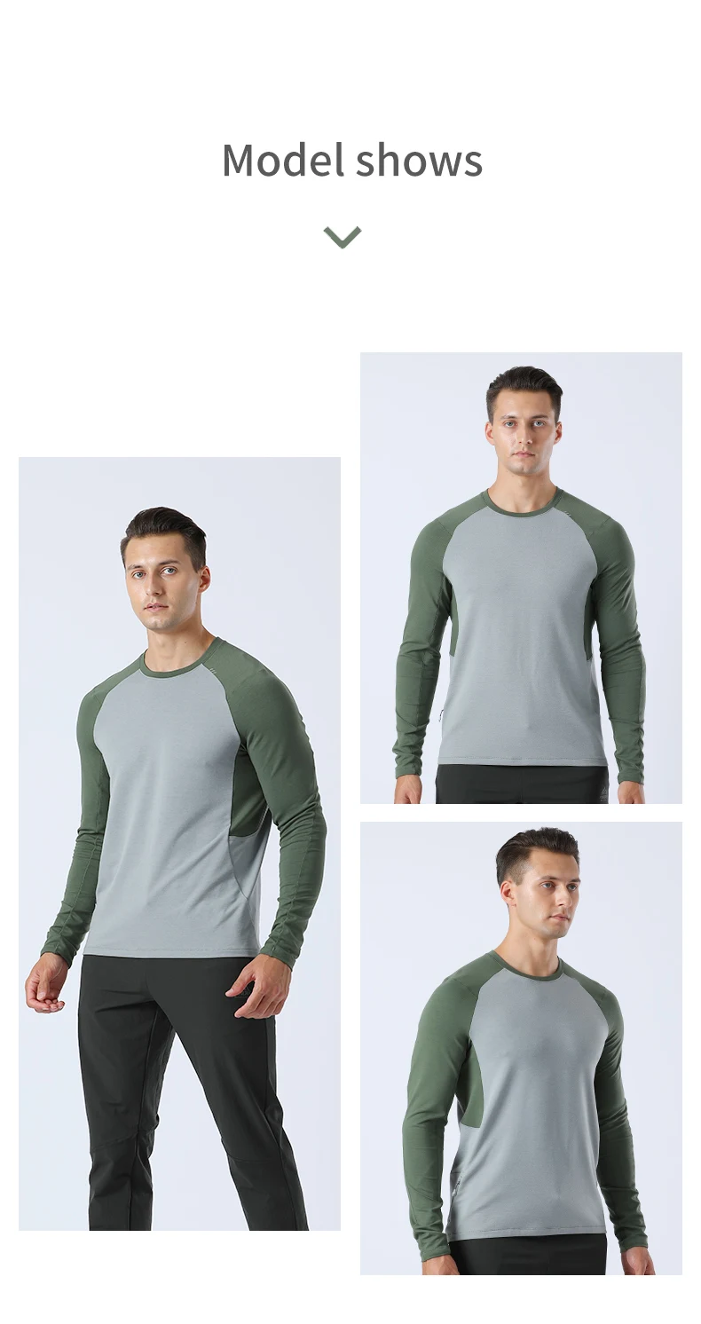 AONIJIE FM5132 Man Male Lightweight Sports Round Neck Sweater Round Collar Fleece With Thumb Clasp And Pocket For Running Daily