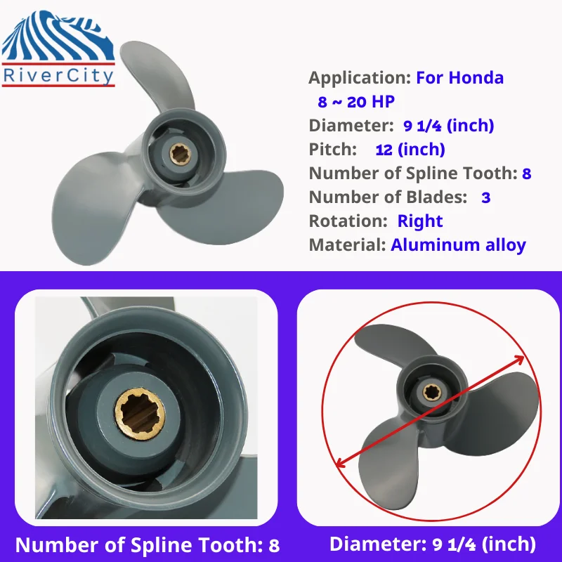Подвесной пропеллер для Honda 8hp 9 9HP 15HP 20HP 1/4x12 винт из алюминиевого сплава лодки 3