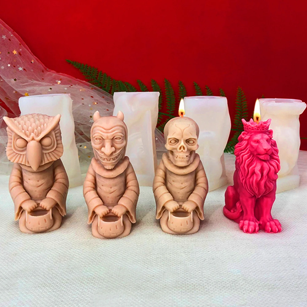 

Creative Skull Lion Zombie Owl Candle Silicone Mold Animal Shape Aromatic Plaster Soap Candle Making Home Decoration Resin Mold
