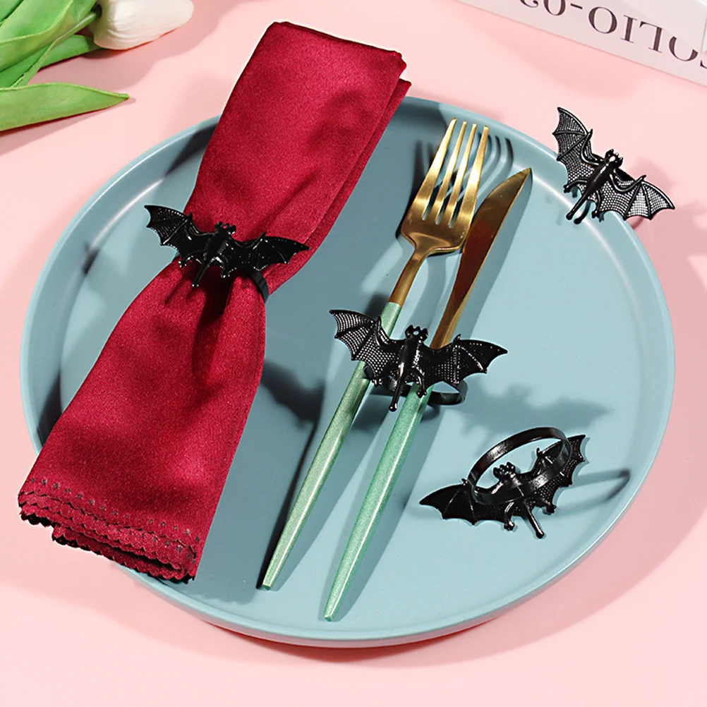 

6 Pcs Halloween Party Napkin Holder Metal Rings Hotel Table Stainless Steel Bat