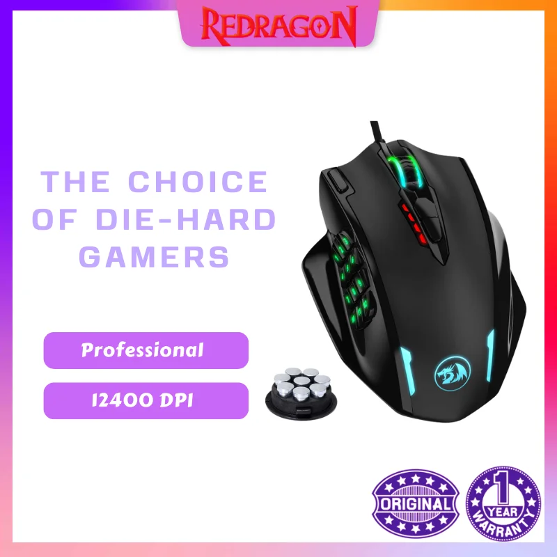 RGB-подсветка Redragon M908, светодиодная лампа, 18 программируемых кнопок мыши, 12400 DPI