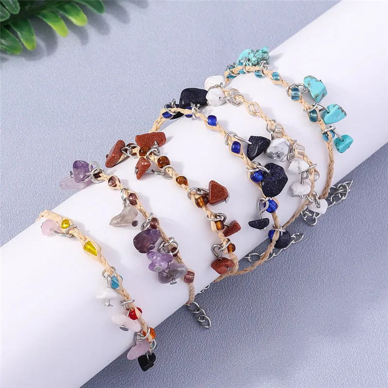 

Natural Gem Stone Bracelet Amethyst Irregular Stretch Chip Beads Nuggets Quartz Bracelets Bangles Crystal Wristband For Women