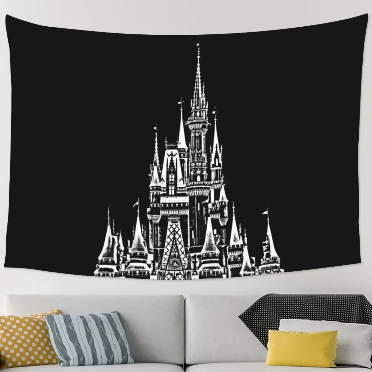 Черно-белый волшебный замок гобелен Забавный настенный подвесной эстетический