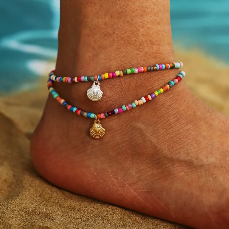 

Personality Anklets for Women Colorful Beaded Anklet Summer Beach Simple Foot Anklets On Leg Jewelry
