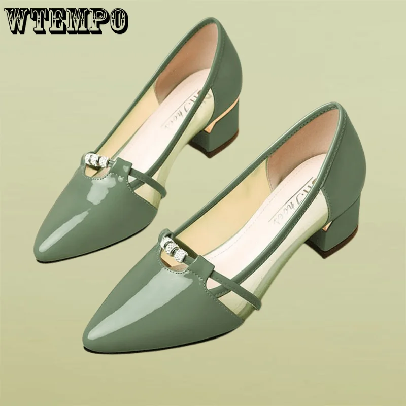 WTEMPO Women‘s High Quality Slip on Heel Pumps for Party Ladies Fake Leather Dress Shoes Girl Sandals Wholesale Dropshipping