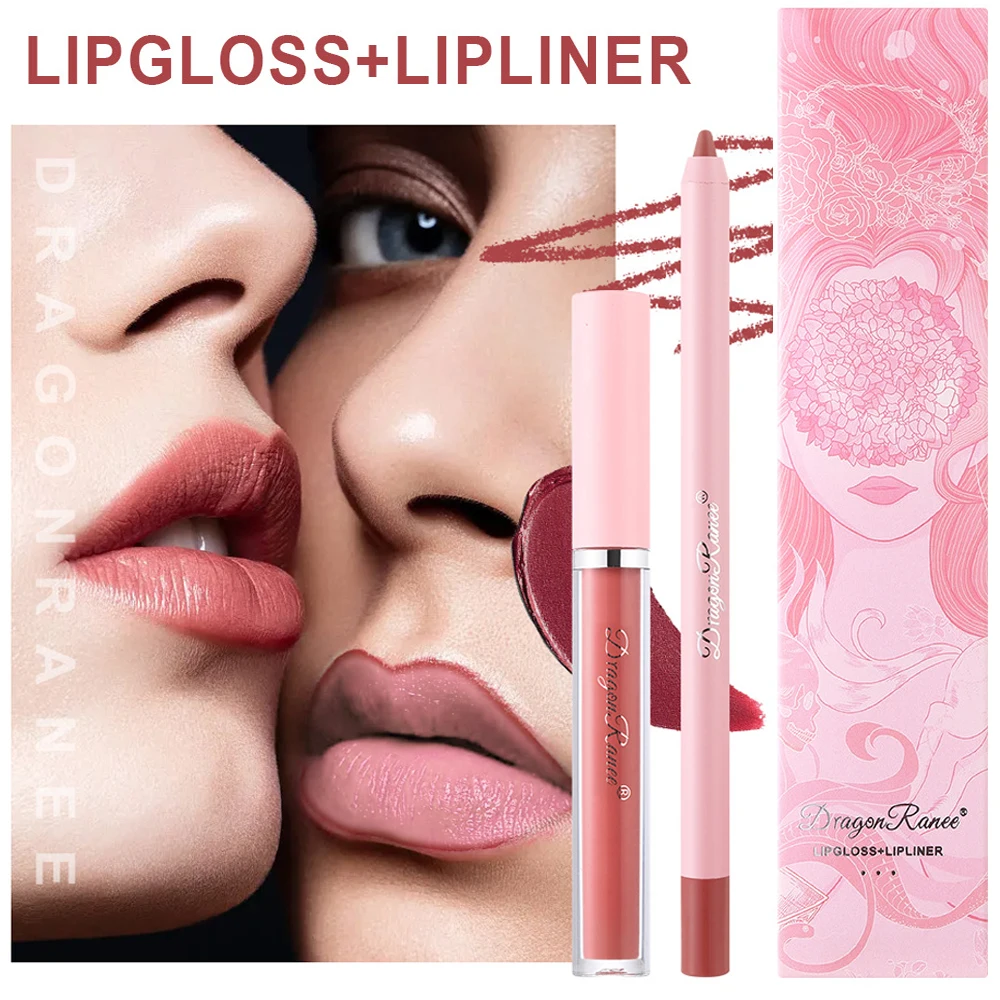 

2pc/set Lipliner Pencil Lip Gloss Makeup Sexy Red Matte Contour Tint Lipstick Pen Waterproof Long Lasting Lip Liner Cosmetics