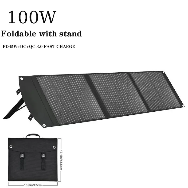 

Outdoor Solar Panel 100W 12v 18v Portable QC 3.0 PD DC charger Power Bank For Home camping RV travel Deep cycle lithium battery