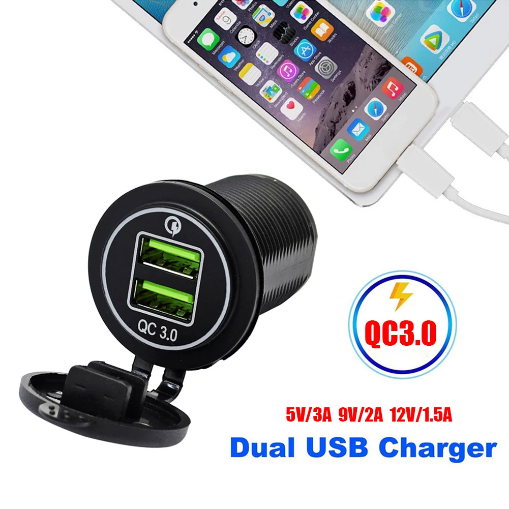 

Circular Box Charger Sockets Car Motorcycle Dual QC3.0 USB Power Outlet Adapter for Boat RV Electronics Accessories