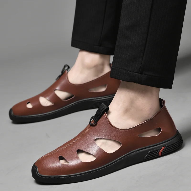 Брендовые сандалии в стиле ретро из коровьей кожи Мужская Летняя обувь Пляжные