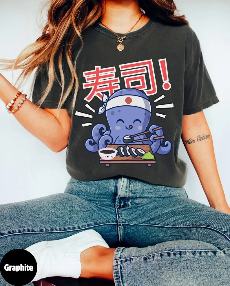 Рубашка для суши осьминог Японская уличная одежда кавайная рубашка японская