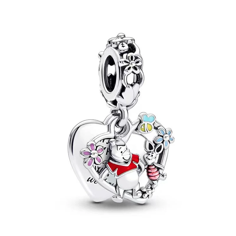 

Fit Pandora Disney Winnie the Pooh & Piglet Charms Double Heart Pendants for Bracelet Women Jewelry Accessories Girls Bangle DIY