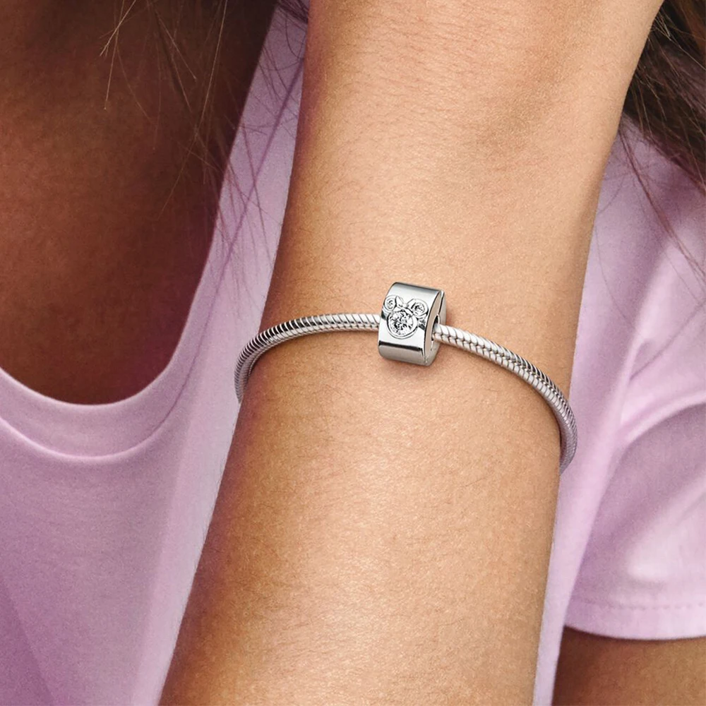 Pandora-Bracelet Minnie réinitialisation en argent regardé pour femme, bijoux mignons, bricolage, cadeaux de fête d'anniversaire, nouveau