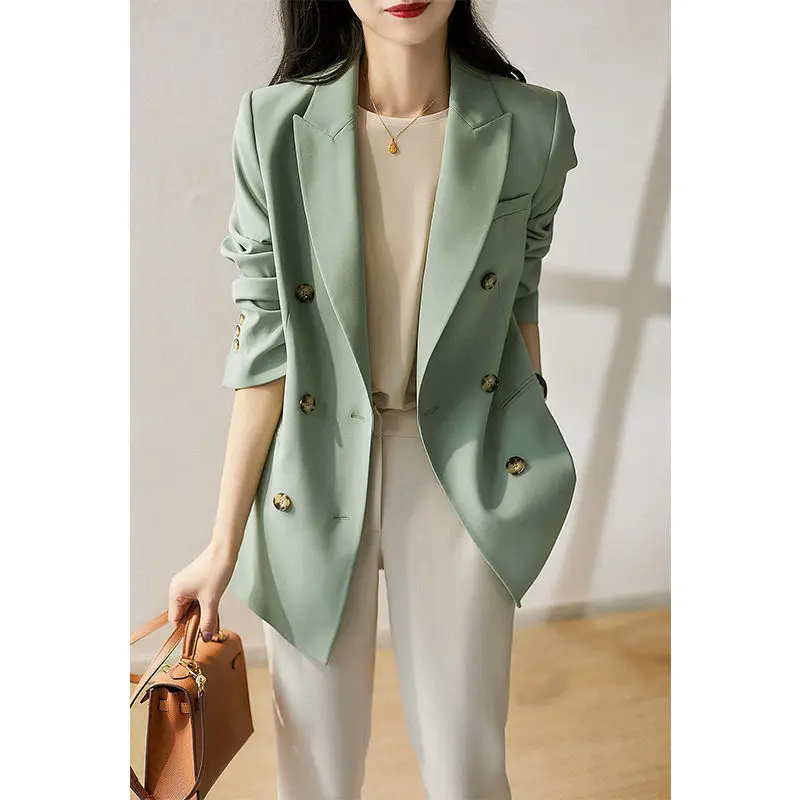 

New Woman Autumn Fashion Blazer Jacket Female Casual Pockets Long Sleeve Coat Office Ladies Solid Vintage Loose Blazers G181