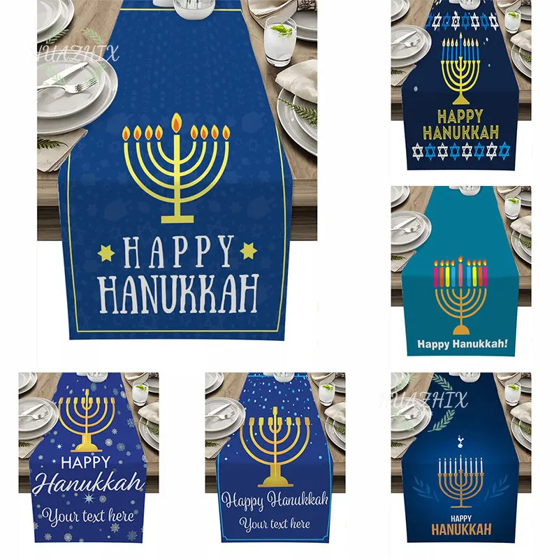 

Hanukkah Table Runner Menorah Star of David Chanukah Jewish Festival Holiday Fireplace Kitchen Dining Room For Home Decoration