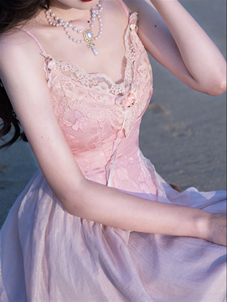 Женский сарафан на бретелях-спагетти розовое платье без рукавов с открытой