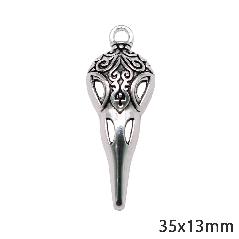10Pcs 35x13mm Antique Silver Color Skull Beak Charms Pendant Designer Charms Fit Jewelry Making DIY Jewelry Accessories