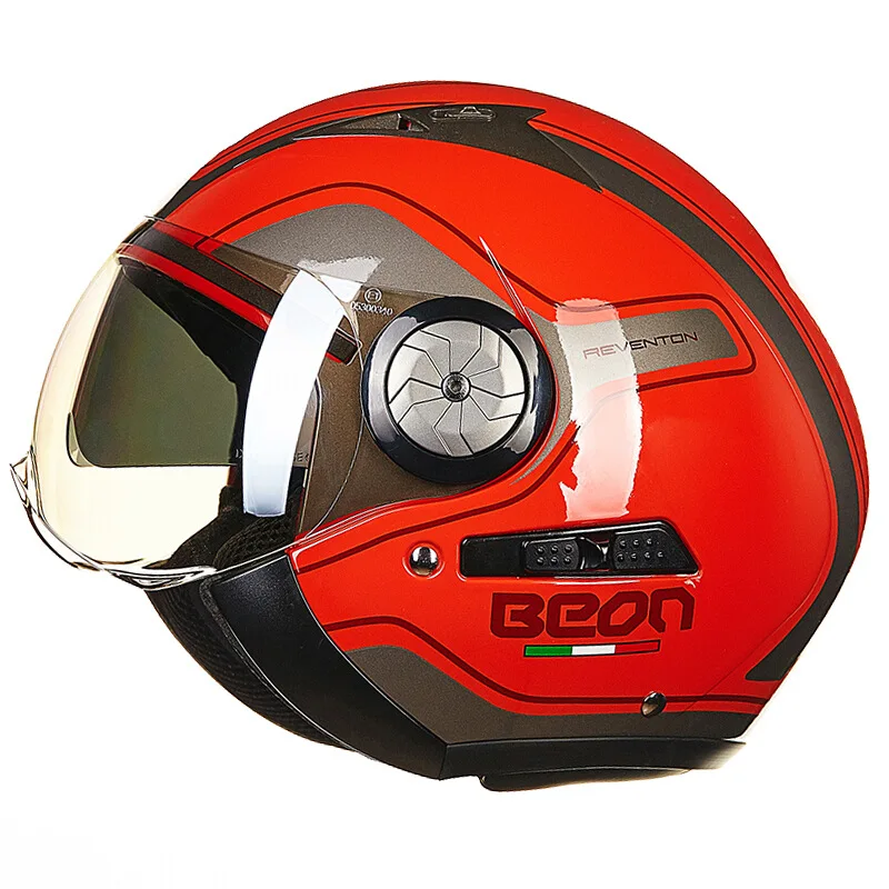 

BEON Retro Double Lens Motorcycle Helmet Man Women Half Helm Motocross Half-covered Four Season Pedal Motorbike Riding Safe Hat