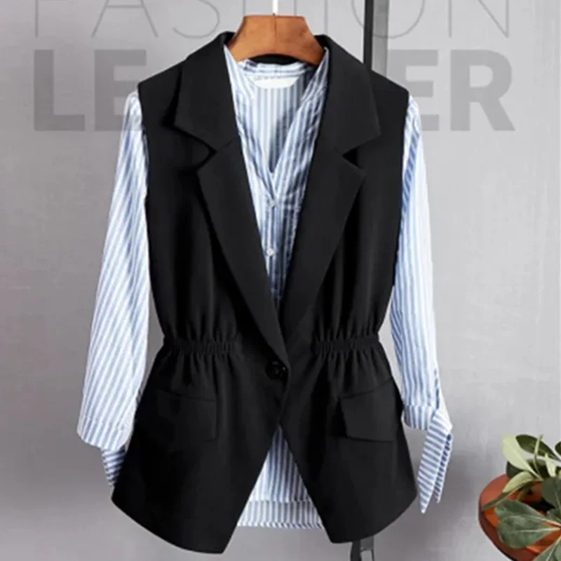 

New 2022 Women Sleeveless Single Breasted Vest Jacket Office Ladies Casual Suit Coat Tops Spring Autumn Black Red Outerwear