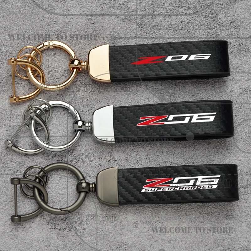 Фото Углеродное волокно для Chevrolet Z06 Super Charged Emblem Corvette C6 C8 C7 Silverado Модный кожаный брелок для мужчин и женщин Автомобильный брелок №1
