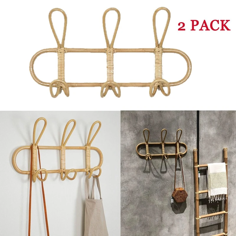 

2Pcs Rattan Wall Hooks Clothes Hat Hanging Hook Crochet Hangers for Home Hotel Dorm Decor Rattan Clothes Organizer
