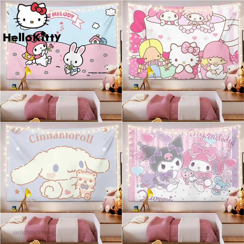 Kawaii Sanrio гобелен Hello Kitty My Melody Cinnamoroll Kuromi милый мультяшный фон Декор для гостиной |