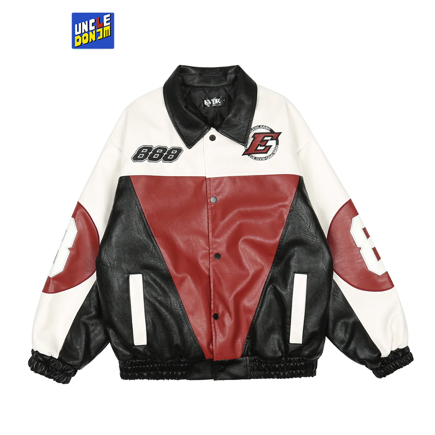 

8 digital motorcycle leather jacket men Korean trendy loose color block coats hip hop biker jacket men winter jacket men