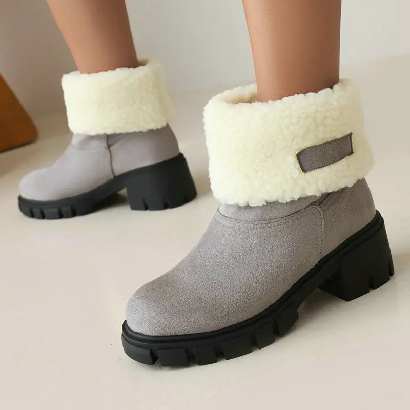 Женские Теплые ботильоны на платформе толстом среднем квадратном каблуке с