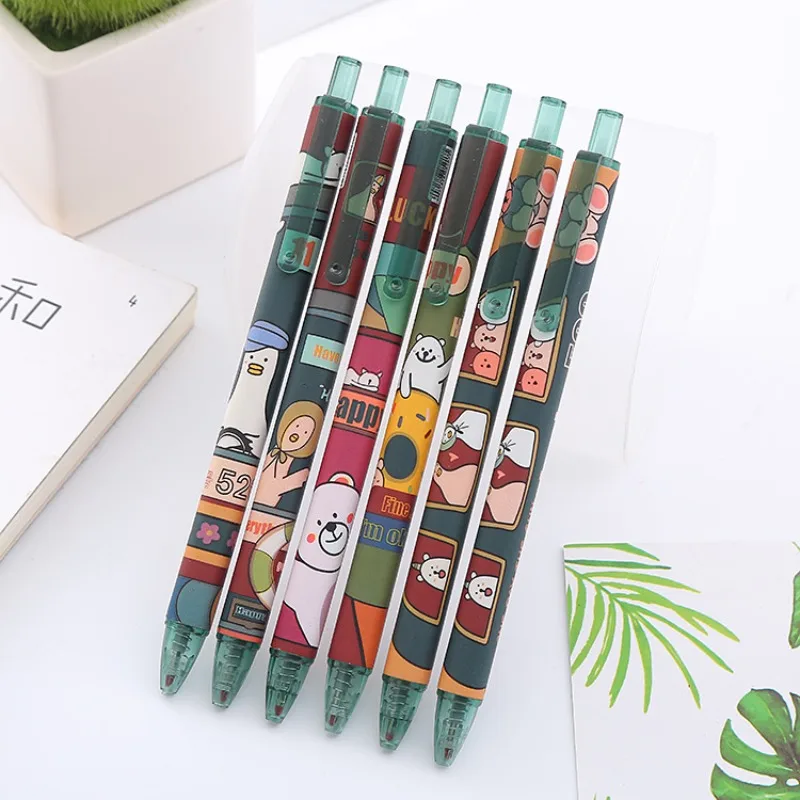 

6Pcs/set Cartoon Happy Gel Pen Creative Press Office Gift School Supplies Stationery Kawaii Pens