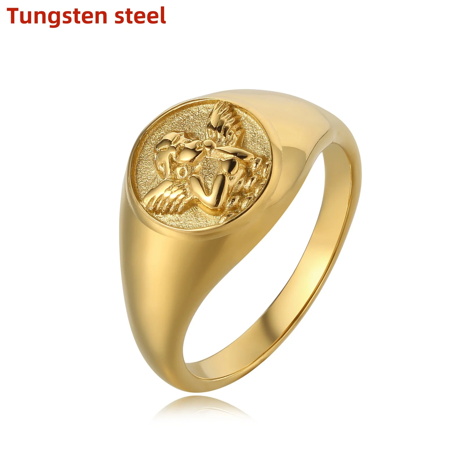 

2024 new European and American personality retro Cupid angel men and women tungsten steel ring