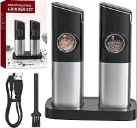 

2 Pack Electric Pepper and Salt Grinder Set, Gravity Electric Grinder with LED Light, Adjustable Coarseness, One Hand Automatic