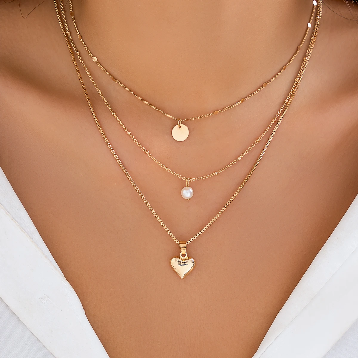 

Lacteo Europe and America Love Heart Charm Necklace Imitation Pearl Boxes Chain Choker Women Jewelry Collar Party Ladies Wedding