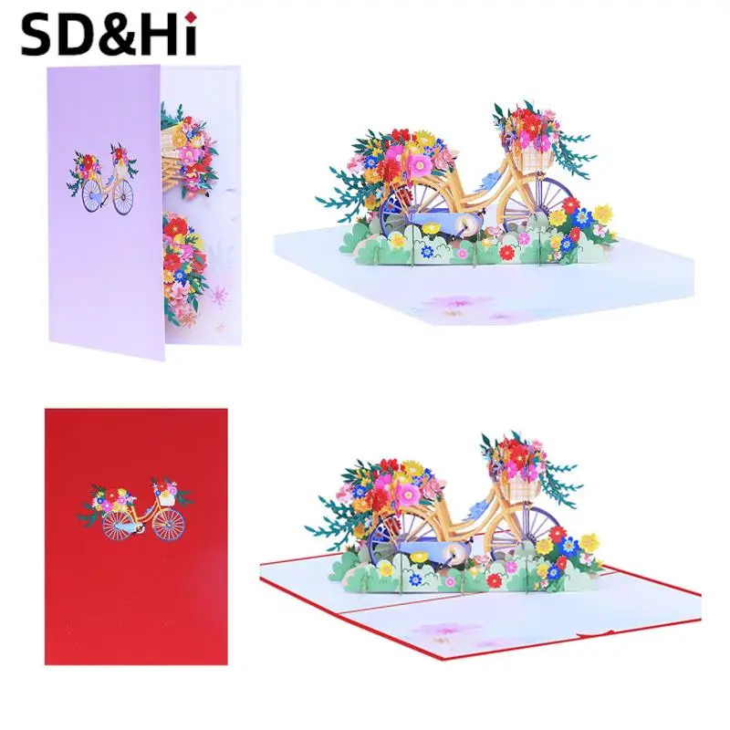 

1pc Bicycle Greeting Card 3D up Flower Blessing Card for Anniversary GiftsBike Floral Postcard Accessories
