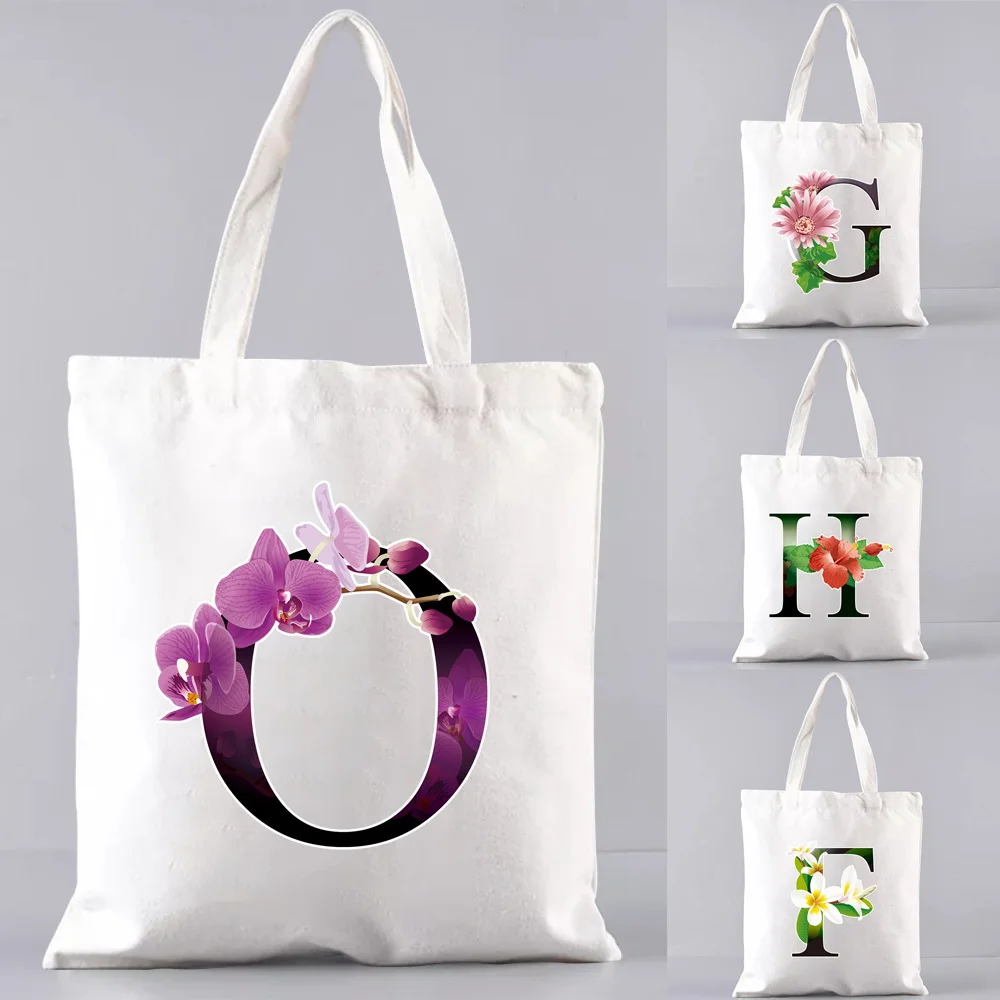 

2022 Women Shopping Bags Flower Letter Pattern Shoulder Bag Fashion Handbag Canvas Tote Bag High Capacity Student Shoulder Bag