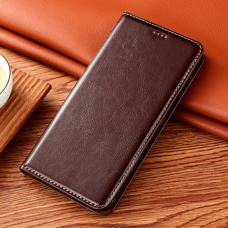 

Luxury Wallet Phone Case For OPPO F9 F11 F15 F17 F19 F19s F21 Pro Plus 5G Crazy Horse Genuine Leather Magnetic Flip Cover