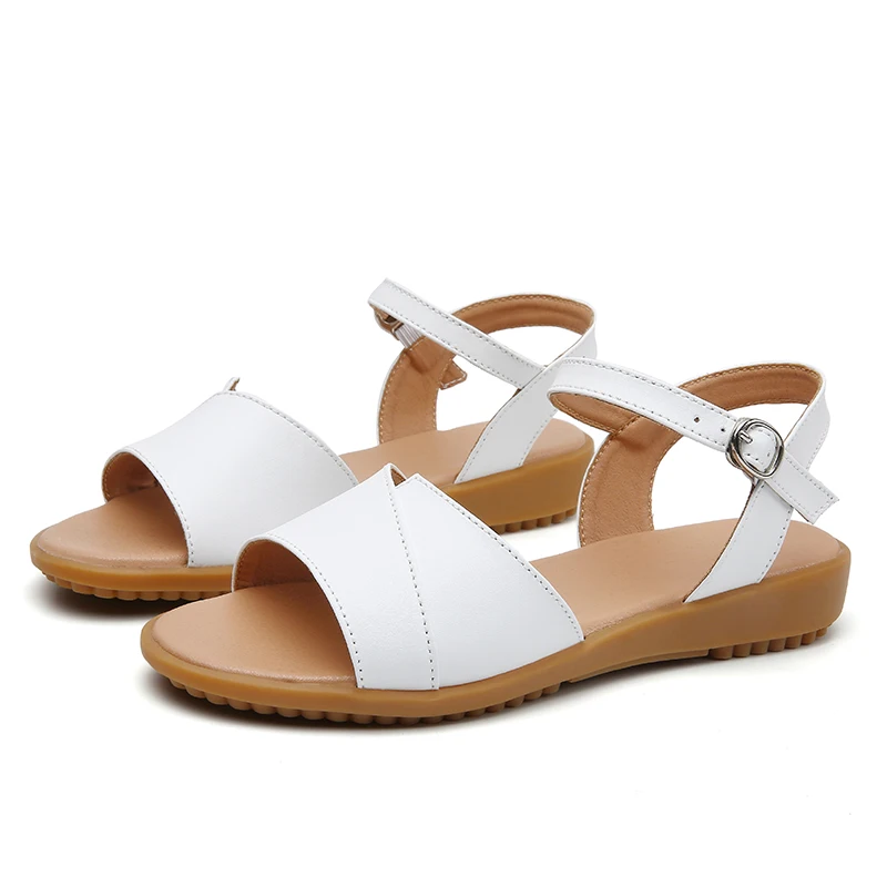 

Promotion Soft Cowhide Summer Women Sandals2021New Large Size Soft Sole Comfortable Women's Shoes Flat Wedges Sandals