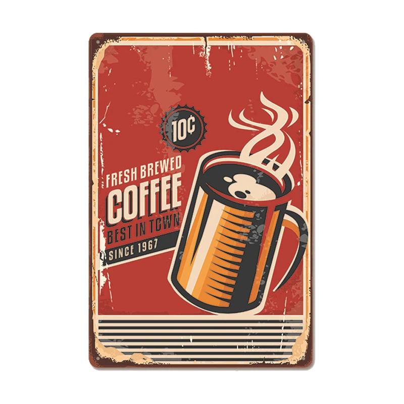 

Vintage Fresh Coffee Plaque Metal Tin Sign Retro Drink Coffee Poster Wall Stickers for Cafe Shop Restaurant Home Room Decor
