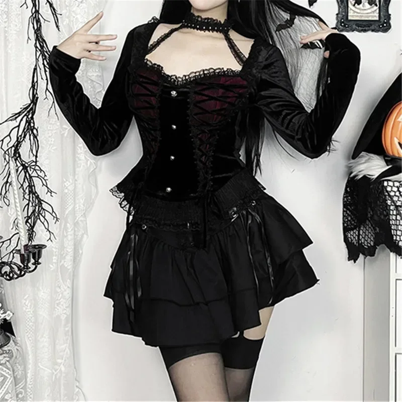 Новинка 2025 года винтажные темно-осенние бархатные мягкие укороченные топы с