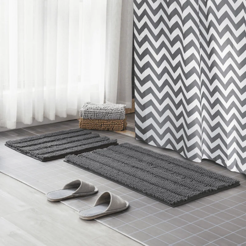 

Accent Rug Luxurious 1-piece Chenille Striped 16" x 24" Gray Small Accent Bathroom Rug: Make Your Home More Comfortable and Styl