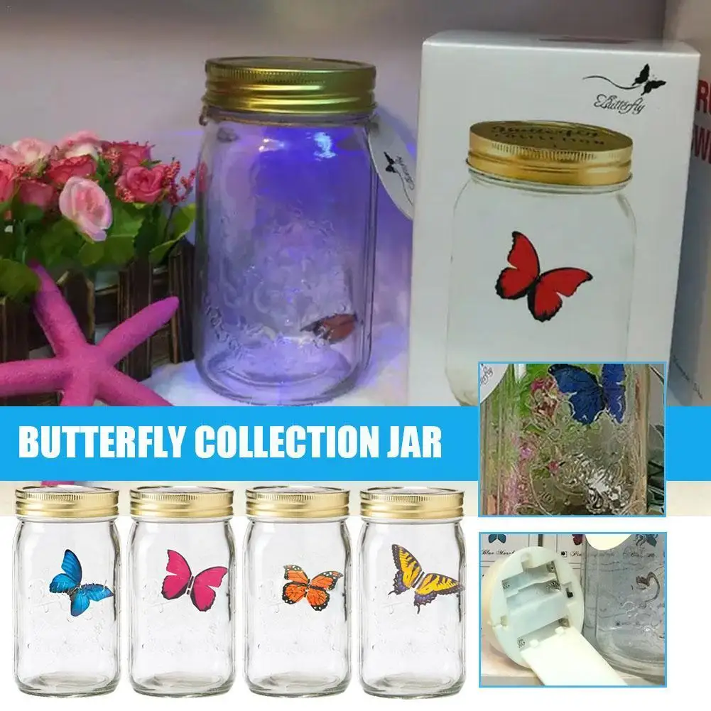 

Butterfly Collection Jar Butterfly Jar LED Lamp Glass Butterfly Insect Mason Simulation Fly Collecting Bottle Animated Jar Q2D4