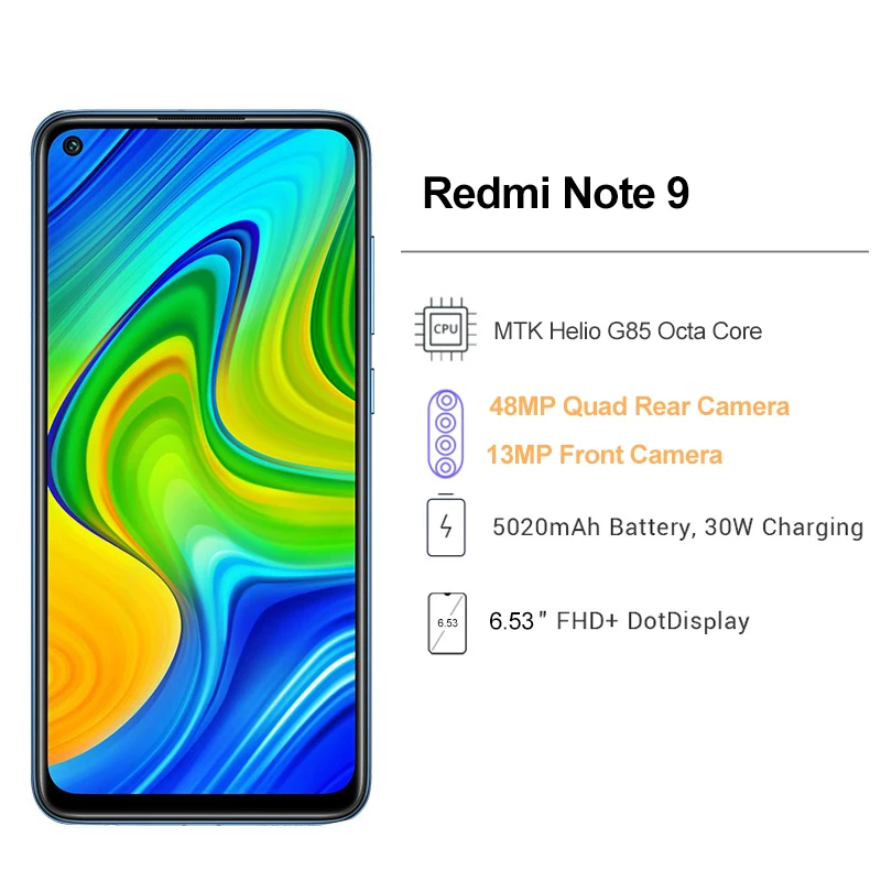 Global Version Redmi Note 9 3GB RAM 64GB 128GB ROM Smartphone MTK Helio G85 Octa Core 48MP Quad Rear Camera 5020mAh Cell Phone |