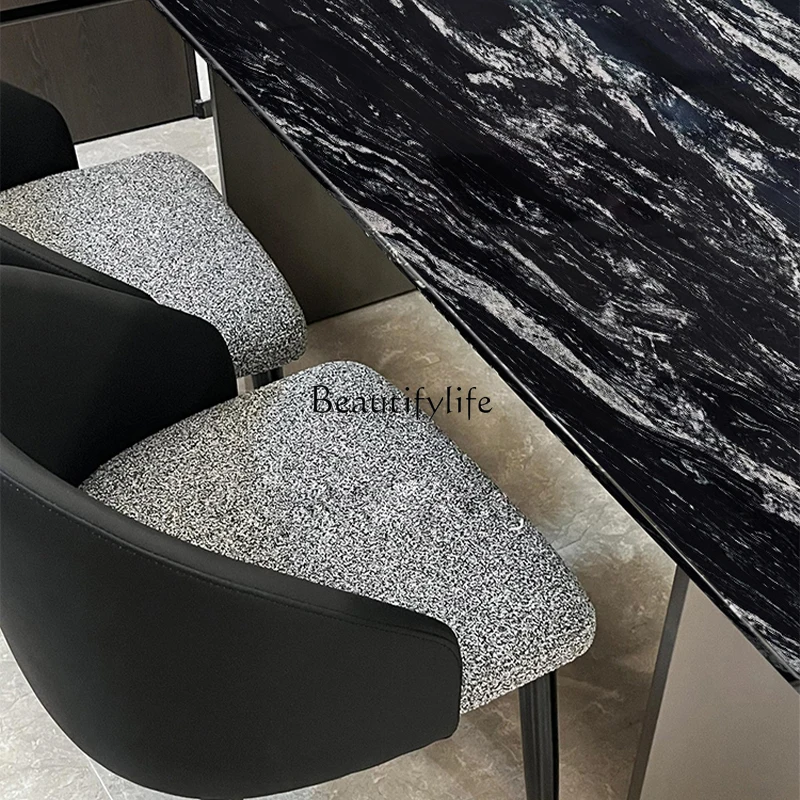 Обеденный стол из космического черного натурального мрамора светлый роскошный