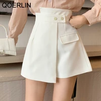 qoerlin korean fashion high waist shorts womens irregular loose wide leg shorts black white skirts shorts workwear